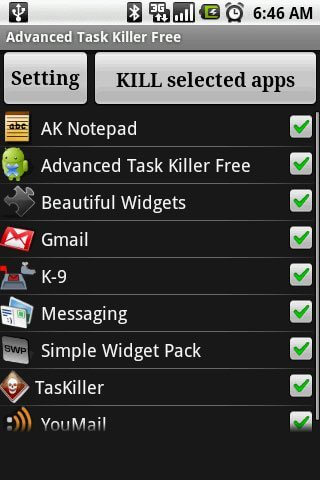 Advanced task killer list of apps and processes