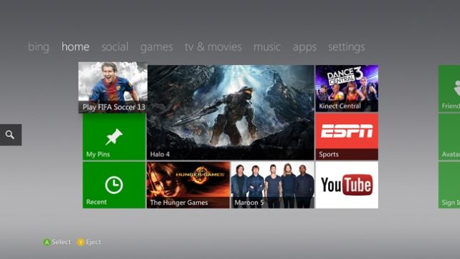Xbox live dashboard de 2012