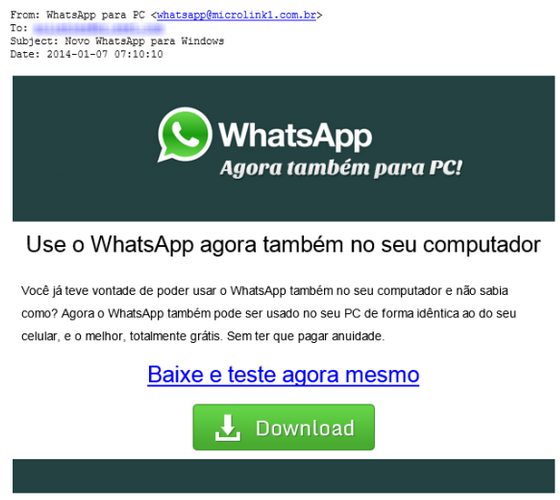 Promessa de whatsapp para pc é golpe