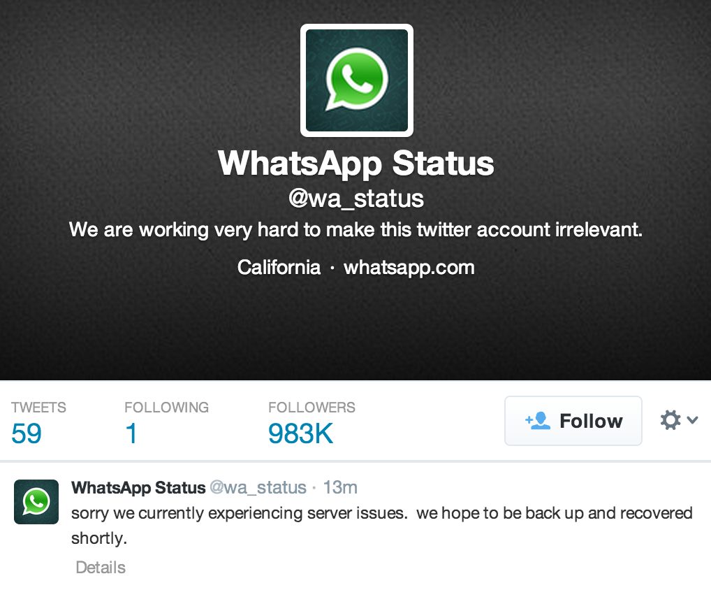 Whatsapp confirma falha através de conta no twitter