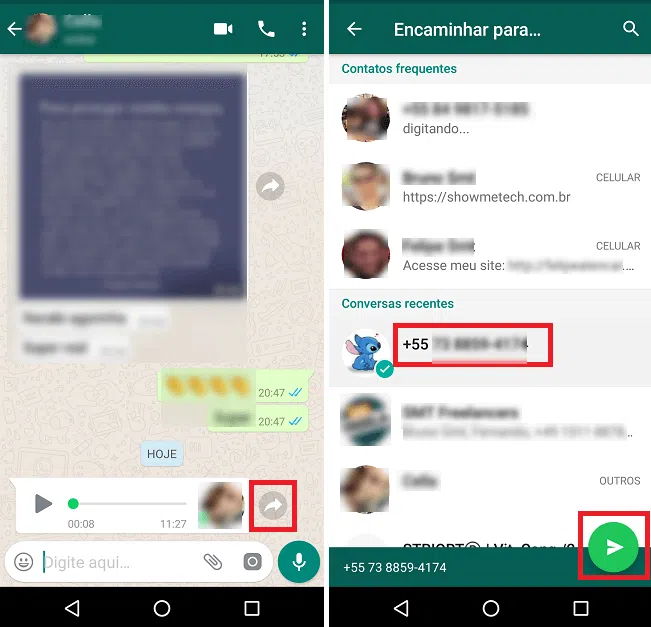 简单的技巧使您可以在不向发件人报告的情况下收听 whatsapp 上的音频 单击前进并从列表中选择您的联系人
