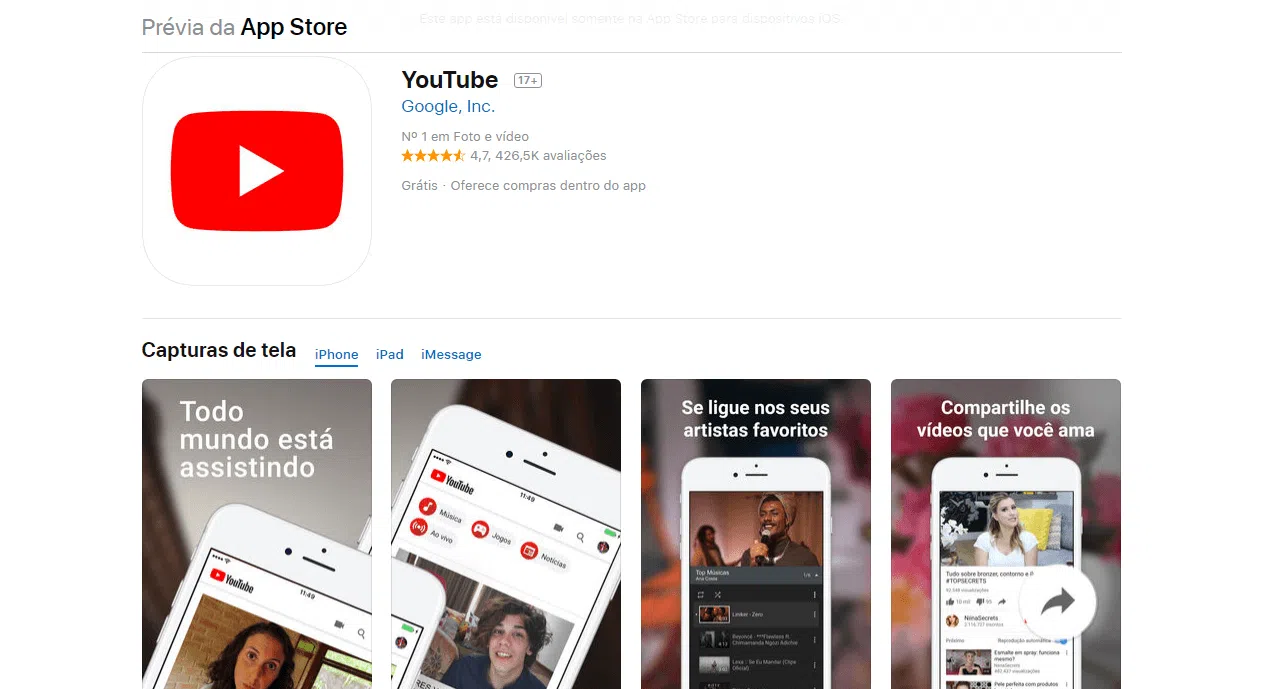 Tutorial: como usar as novas funções do youtube antes de outros usuários Imagem da app store do aplicativo youtube