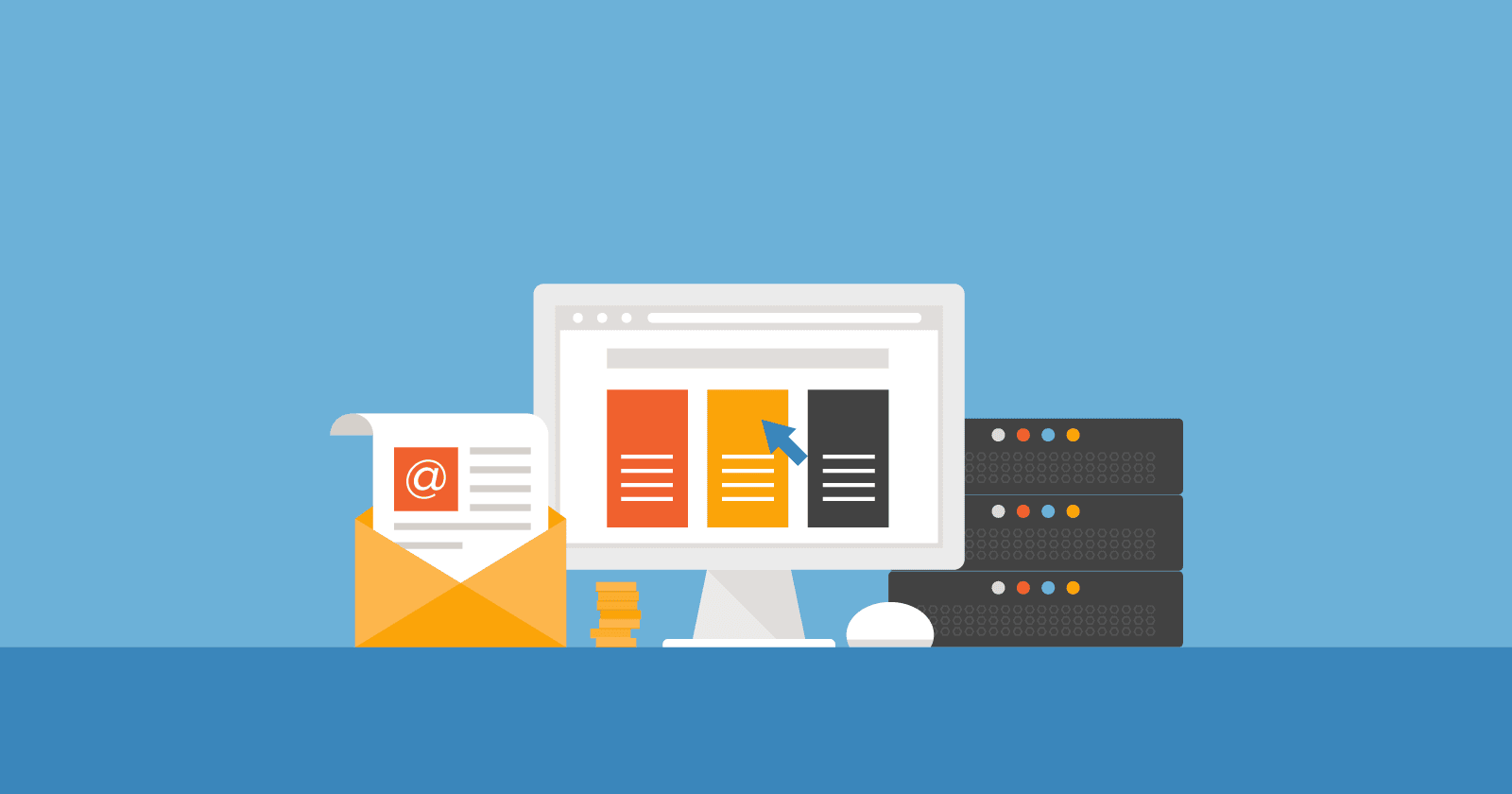 Pelajari cara membuat situs web, blog, atau e-niaga Foto mengilustrasikan hosting situs web di server, langkah kedua dalam mengetahui cara membuat situs web