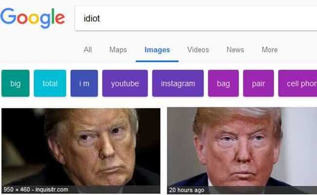 A imagem do presidente aparece na pesquisa pela palavra "idiot"