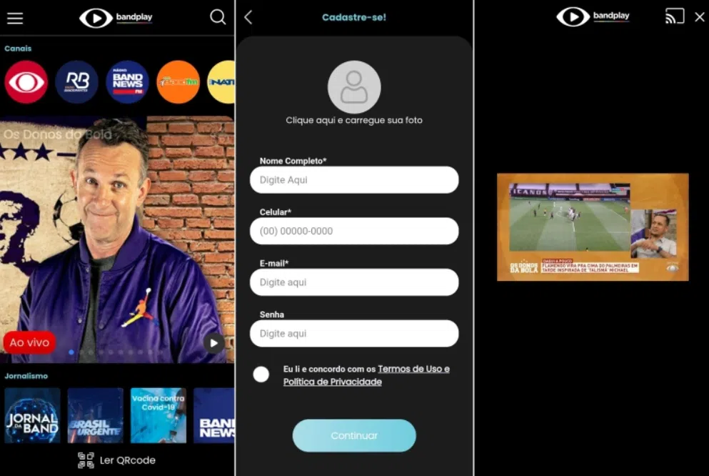 Globo, band, record, sbt: las 25 mejores apps de tv para ver en tu smartphone Captura de pantalla de la aplicación bandplay para ver la televisión