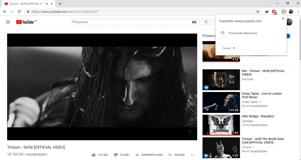 5 maneiras de conectar o notebook na tv (com e sem fio) Captura de tela do youtube procurando dispositivos