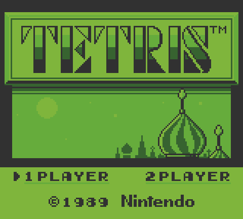 35 anos de tetris: um clássico inesquecível em nossos corações Foto animada mostra a tela inicial de tetris em várias cores que a paleta do nintendo proporcionava.