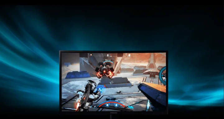 Review: monitor gamer qled samsung c24fg73 é imersão pura para qualquer gamer Monitor curvo samsung c24fg73 exibindo um jogo de fps