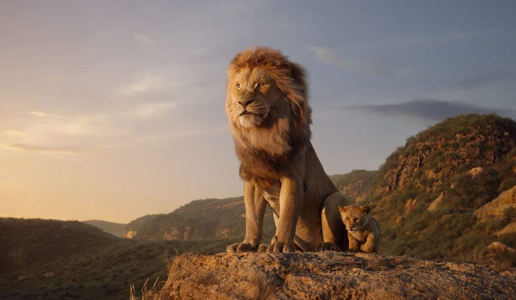 Mufasa e simba em cena do remake de o rei leão