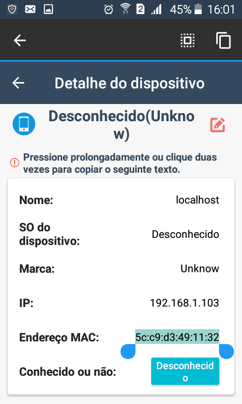 كيف ترى من يسرق wifi الخاص بك ويحظره باستخدام android الخطوة 3: اكتب رقم عنوان mac الخاص بك لنسخه في حافظة android