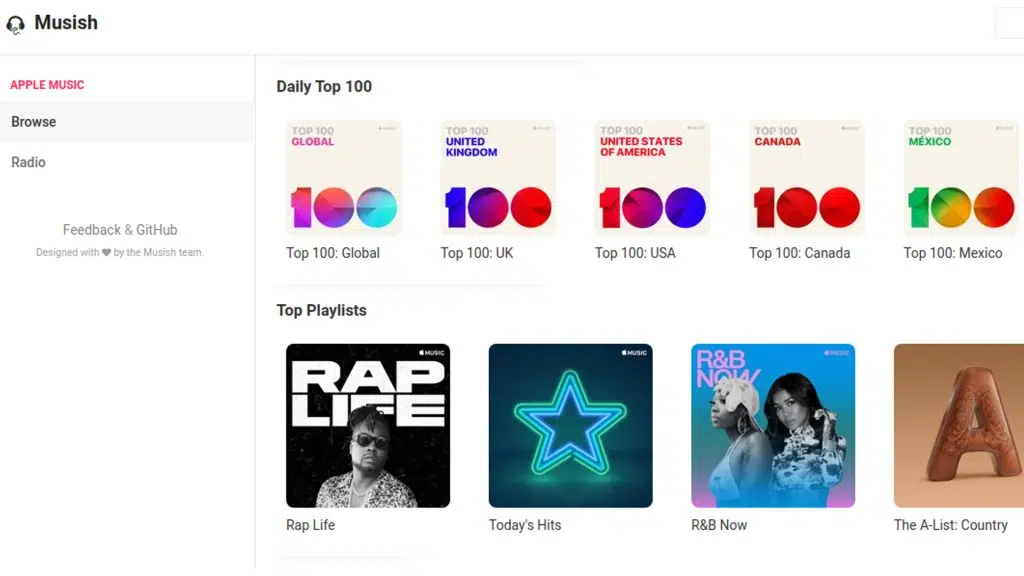 Musish: ouça apple music na web pelo navegador Listas top 100 musish
