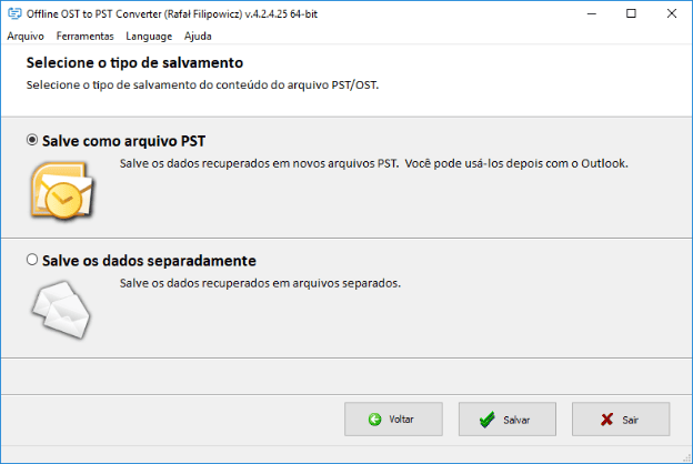 Como converter um arquivo ost do outlook em pst Selecione o tipo de salvamento