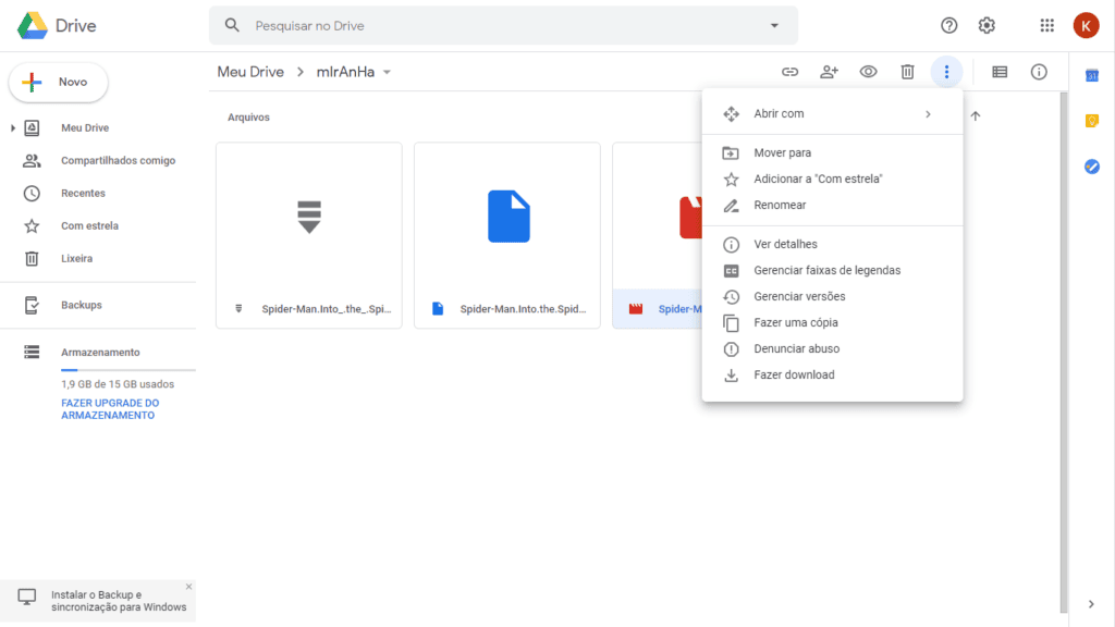 Como assistir vídeos com legendas direto no google drive Selecione o vídeo desejado.
