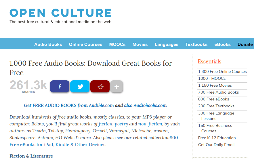 Os melhores sites gratuitos para baixar e ouvir audiobooks Além de audiobooks, o open culture oferece outras mídias educacionais