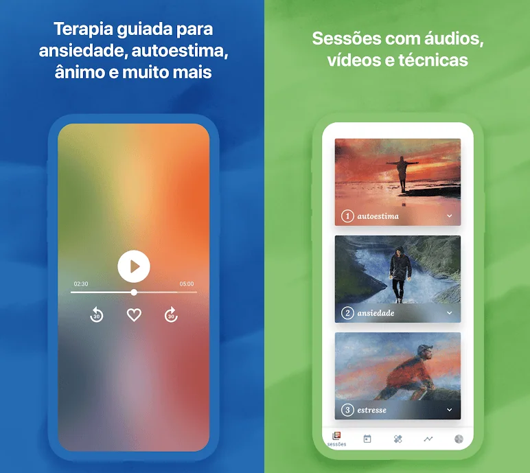 15 melhores aplicativos android para um novo smartphone Duas telas demonstrando áudios e vídeos do cingulo.