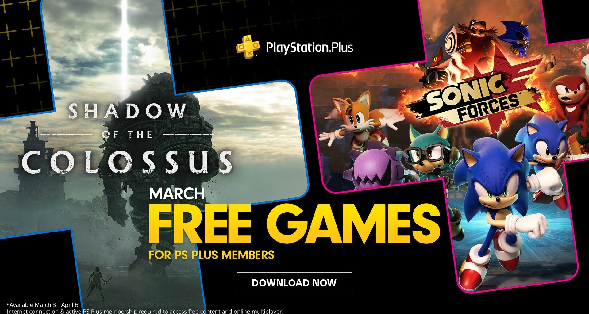 Playstation plus march 2020 shadow of the colossus sonic forces