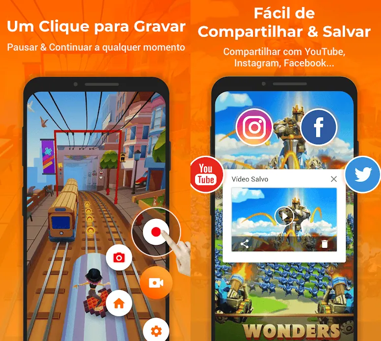 15 melhores aplicativos android para um novo smartphone Exemplo de captura de tela durante game e de compartilhamento da imagem por meio das redes sociais.