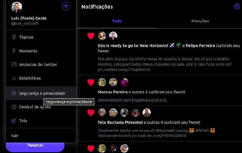 Segurança: aprenda a usar a verificação em duas etapas do twitter Tela de segurança e privacidade do twitter
