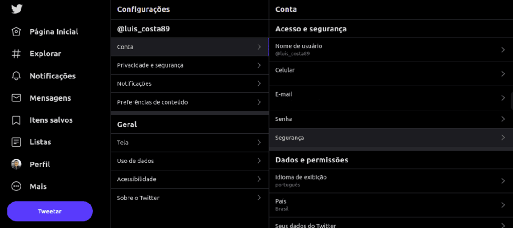 Segurança: aprenda a usar a verificação em duas etapas do twitter Tela de segurança do twitter