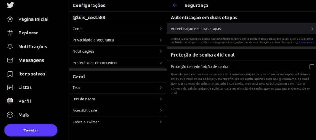 Segurança: aprenda a usar a verificação em duas etapas do twitter Tela de autenticação em duas etapas