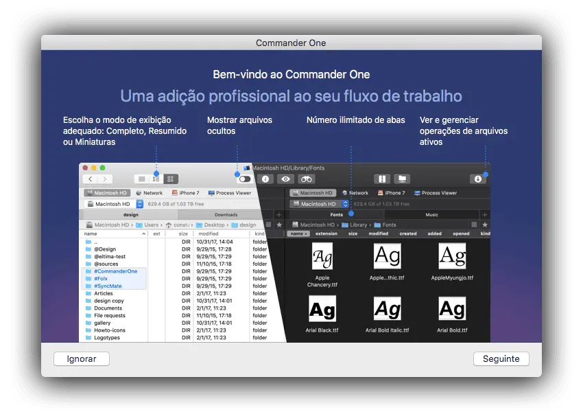 Como transferir seus arquivos do android para o mac Tela de recepção do aplicativo commander one