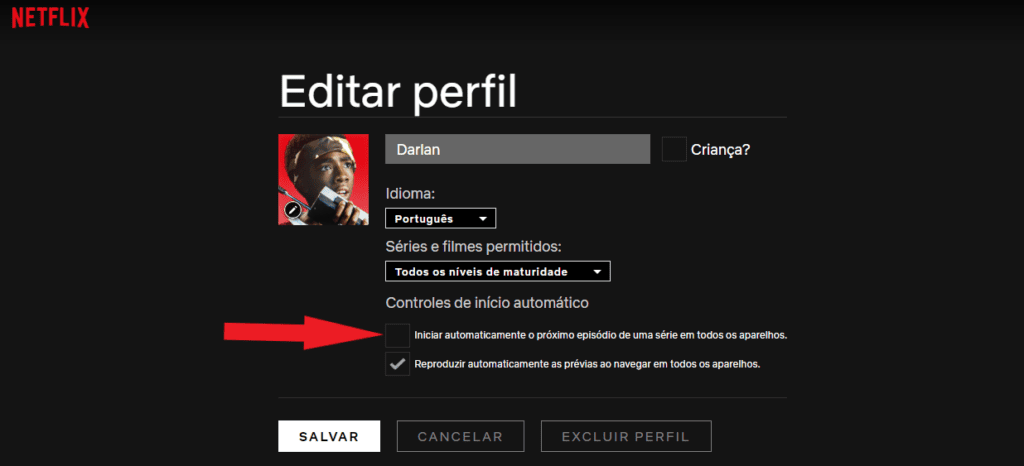 Netflix: 12 consigli per sfruttare al meglio la piattaforma Riproduzione dell'area di modifica del profilo utente. Concentrati sull'opzione di avvio automatico dell'episodio, da deselezionare.