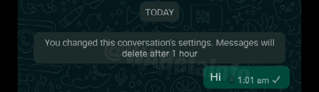 Print de mostra um relógio no qual revela que a mensagem será apagada em breve do whatsapp