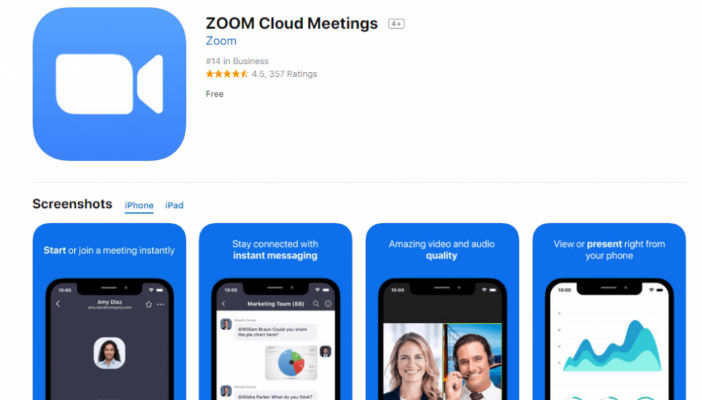 Página do zoom na app store