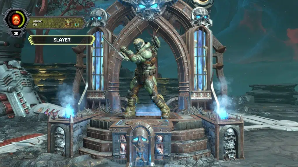 Doom eternal: guia de troféus e conquistas Imagem do doom slayer antes de iniciar uma partida online.