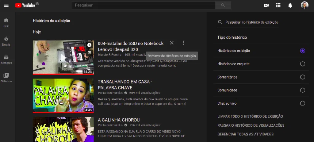 Como limpar seu histórico do youtube Removendo um vídeo do histórico do youtube