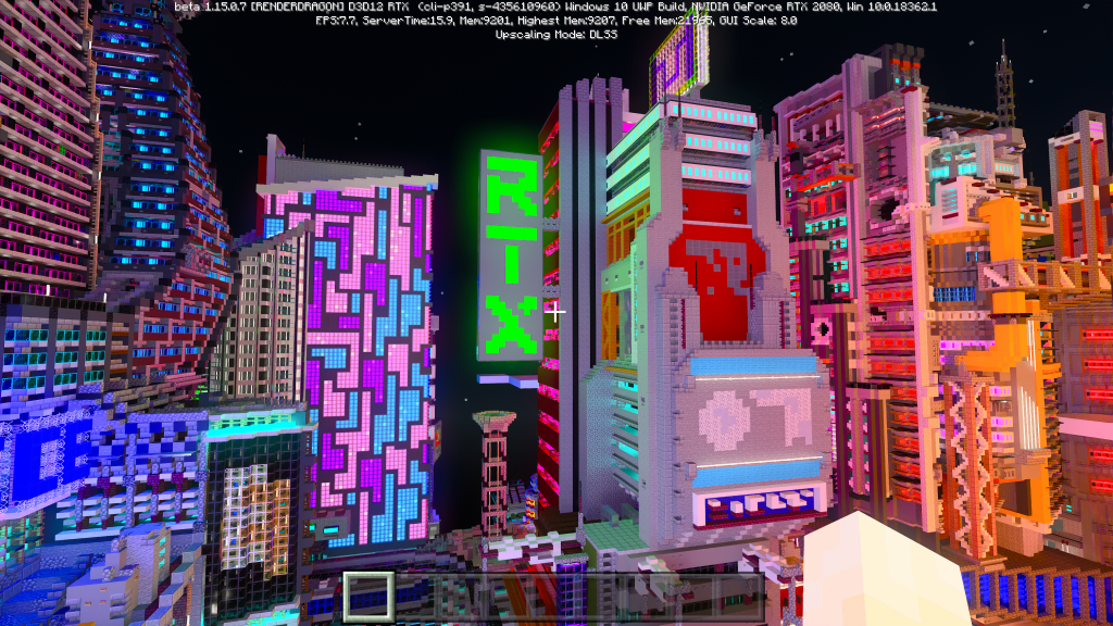Review: minecraft rtx (pc) é uma fantástica experiência visual Cidade cheia de luzes em minecraft rtx