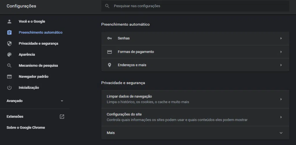 Aprenda a usar o gerenciador de senhas do google no celular e pc Tela do preenchimento automático do chrome