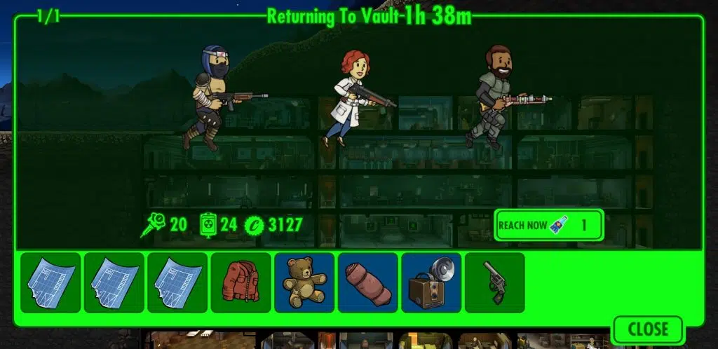 Testamos e recomendamos os melhores jogos grátis de android da década Fallout shelter com três dwellers voltando de uma missão
