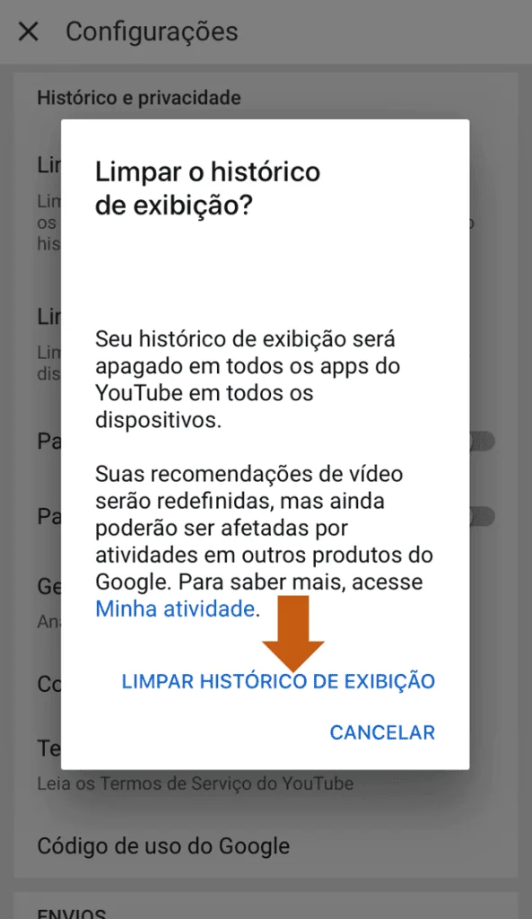 Aprenda a limpar histórico de vídeos assistidos e pesquisa do youtube Confirmação da limpeza