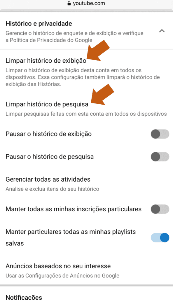 Aprenda a limpar histórico de vídeos assistidos e pesquisa do youtube Limpando pesquisa e vídeos