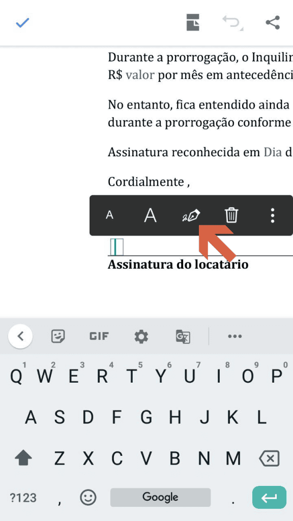 Como assinar documento digitalmente Posicione o cursor no local da assinatura e clique no ícone da caneta para assinar o documento
