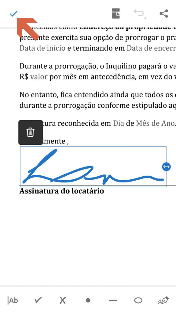 Como assinar documento digitalmente Ajuste o local da assinatura no documento e clique em salvar.