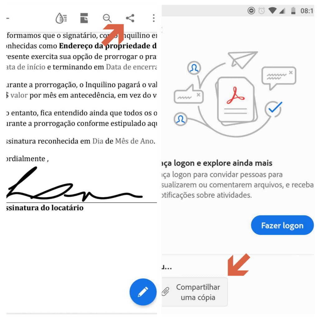 Como assinar documento digitalmente Compartilhamento do documento pdf assinado.