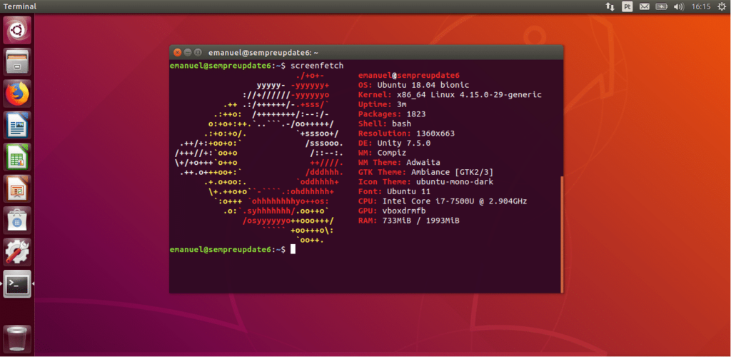 Tela inicial do ubuntu