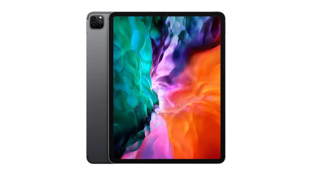 Das Ipad Pro 2020 wird in Brasilien mit Verbesserungen zur Produktivität in den Handel gebracht Ipad pro 2020 Vorder- und Rückseite, mit farbigem Hintergrundbild und Details für das Kameramodul