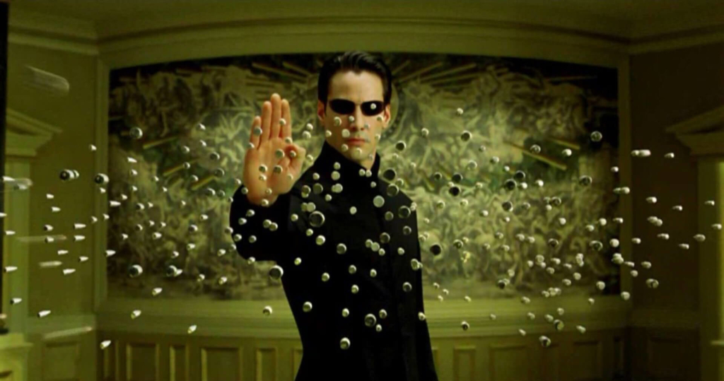 Cena de matrix, neo parando balas