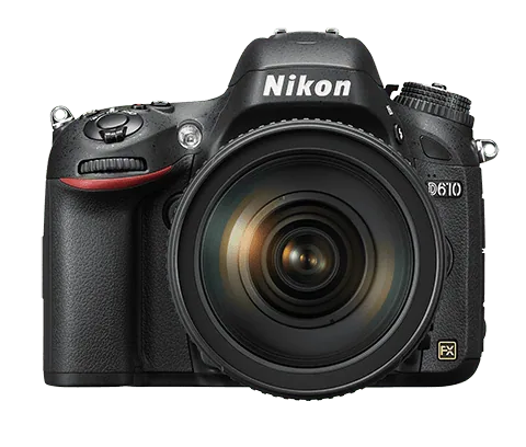 Listamos as 16 melhores câmeras fotográficas para você tirar fotos e gravar vídeos incríveis A nikon d610 é umdas câmeras fotográficas frente à fundo branco