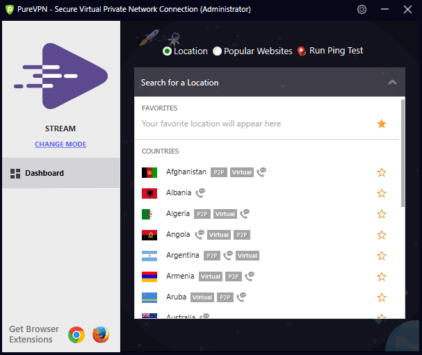Haal het meeste uit uw online games met purevpn Landkeuzescherm voor het configureren van purevpn