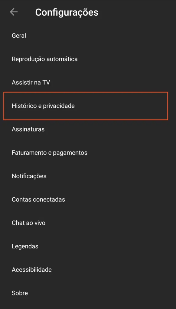 Aprenda a limpar histórico de vídeos assistidos e pesquisa do youtube Tela de configurações do youtube no android