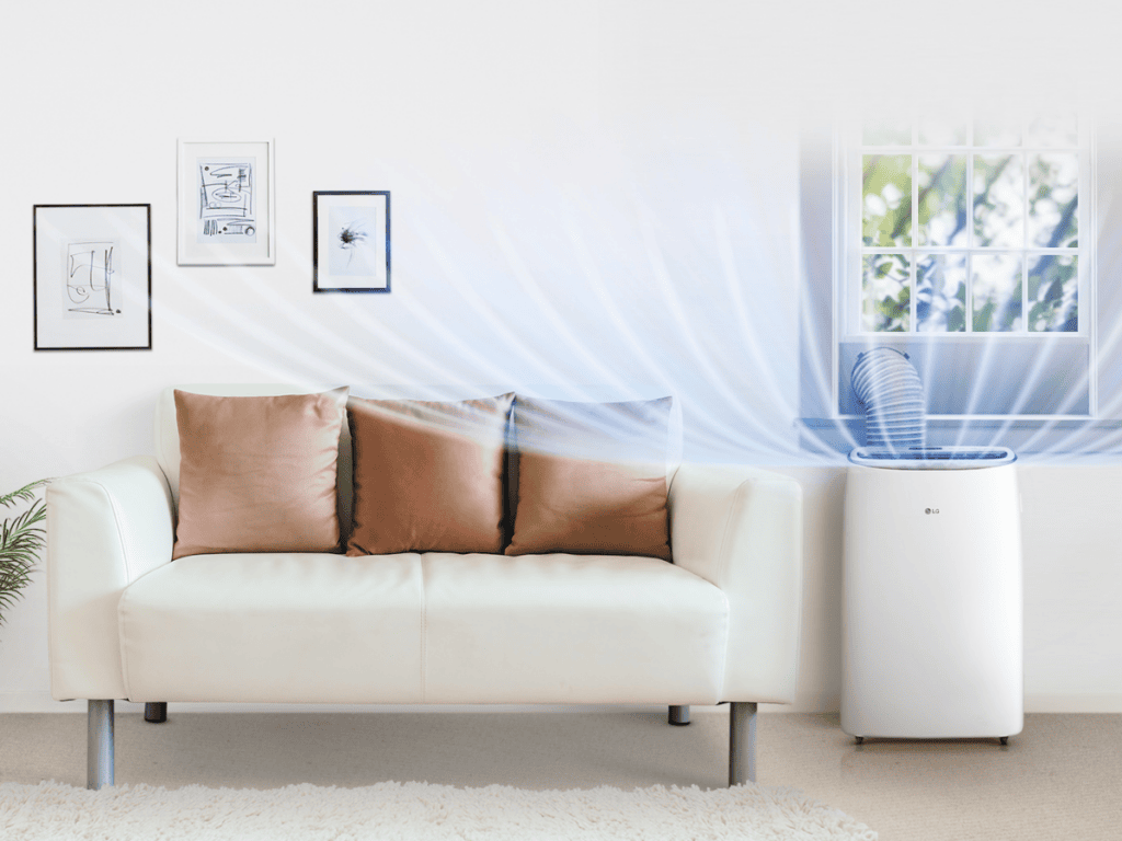 Review: ar-condicionado portátil lg dual inverter voice, com google assistente e alexa Lg dual inverter voice (lp1419ivsm) refrigerando uma casa