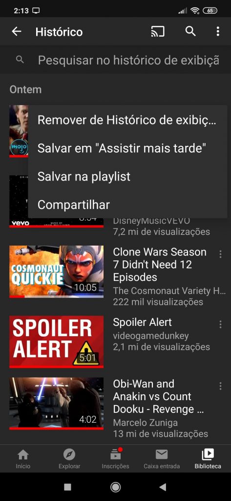 Como limpar seu histórico do youtube Removendo um vídeo do histórico do youtube no app
