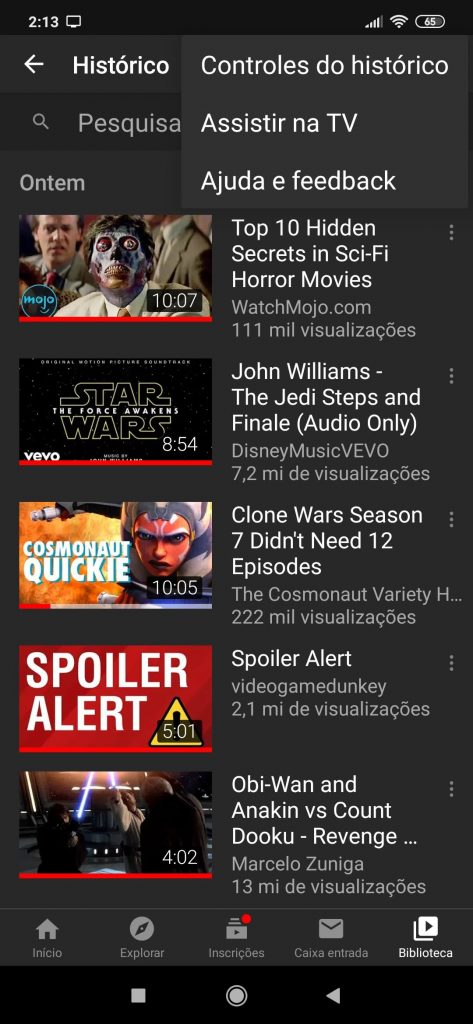 Como limpar seu histórico do youtube Acessando o controle do histórico