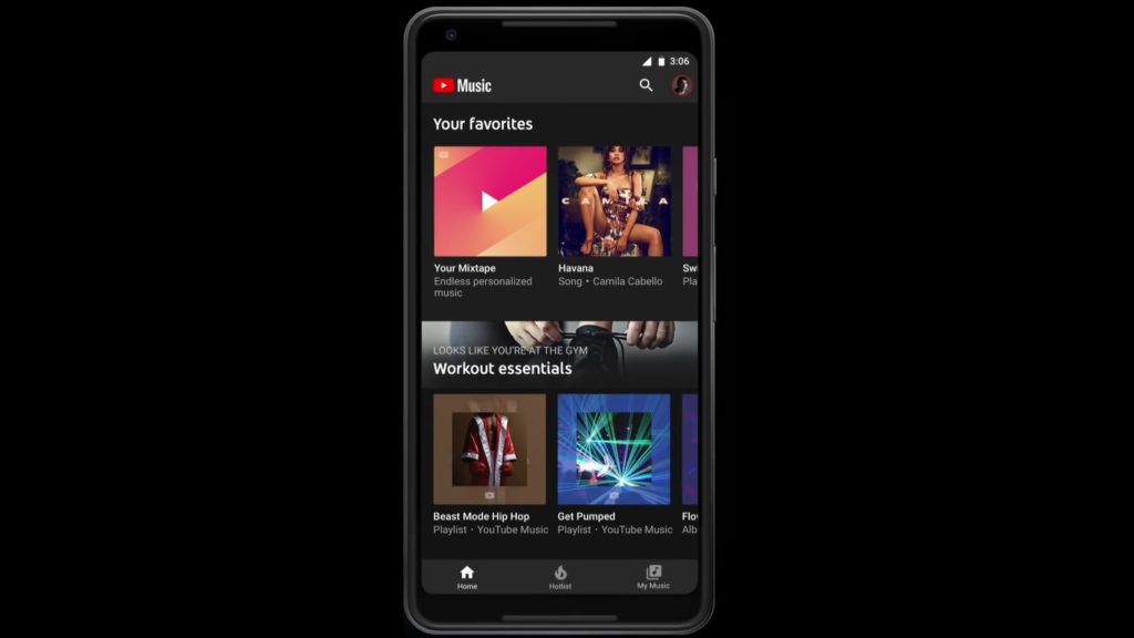 Celular com o aplicativo do youtube music