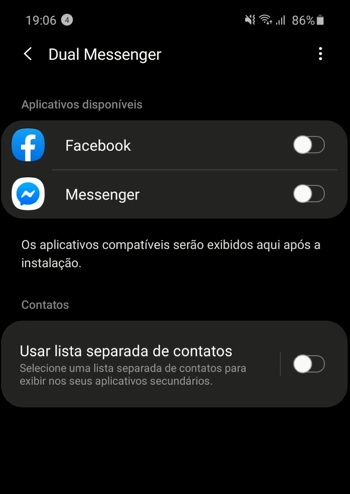 Print para ative o dual messenger para usar duas contas de whatsapp.