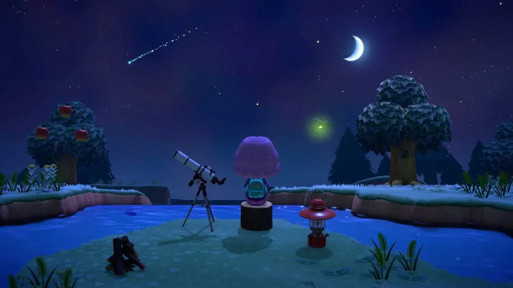 Os melhores jogos de videogame para crianças de todas as idades Personagem de animal crossing: new horizons admirando o céu noturno da ilha.